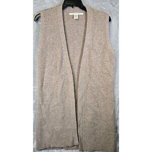 Max Studio Open Front Cardigan Sweater Vest Long Large Neutral Brown Merino Wool